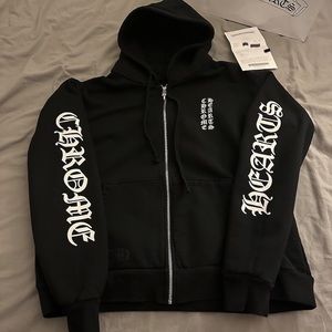 Chrome Heart Vertical Logo Zip Up Hoodie